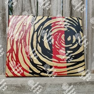 Abstract Wall Art 8x10 red, gold and black pour painting artwork on canvas